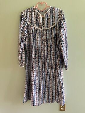 Lanz of Salzburg XS Ballet Flannel Nightgown Long Sleeve White Blue Red